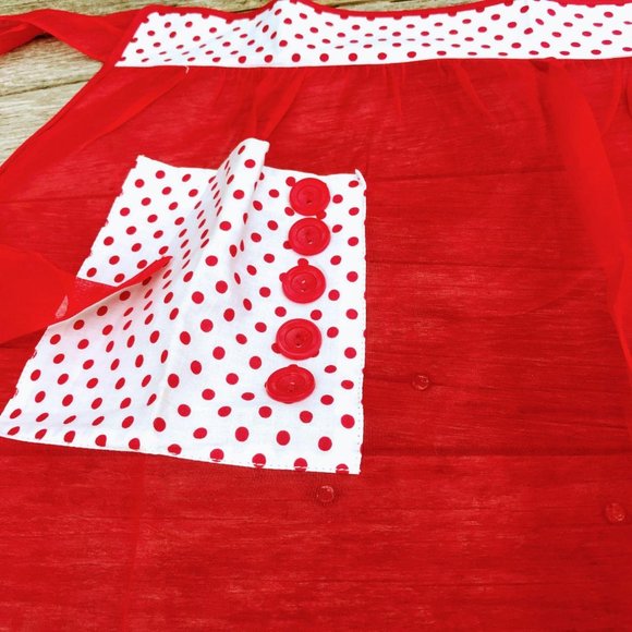 Vintage Half Apron Organdy Red Polka Dot - Picture 5 of 9